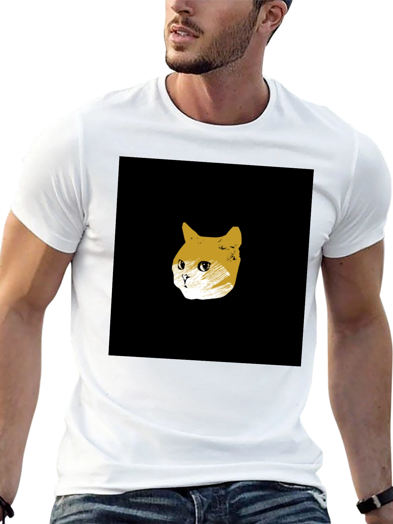 Black Cat Sketch T-Shirt - Minimalist Style