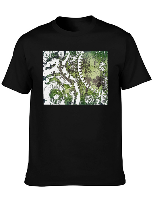 Steampunk Gear Graphic Tee - Black Cotton T-Shirt