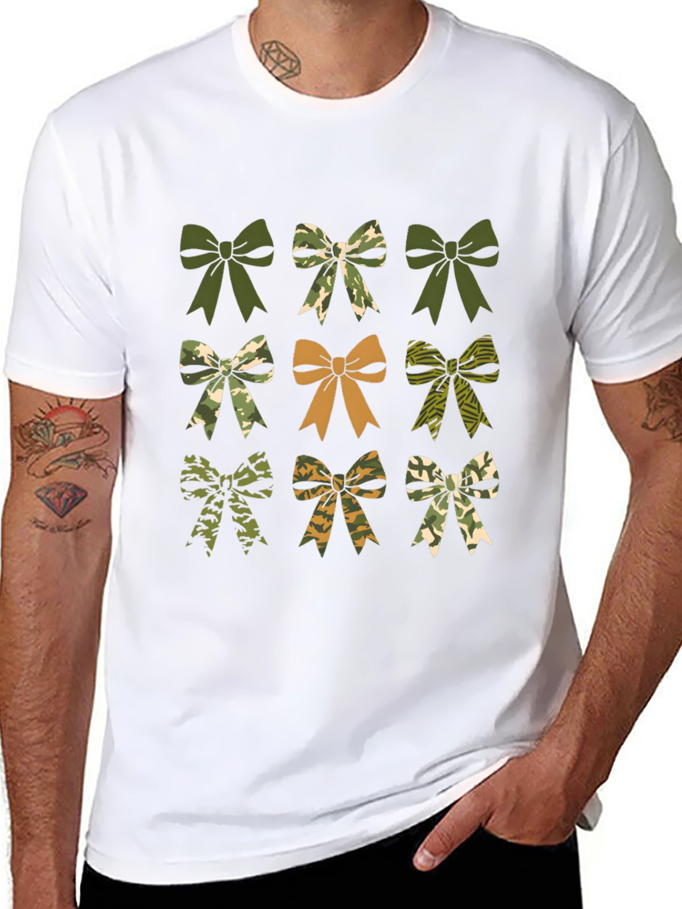 Camouflage Bow T-Shirt - Mens Black Tee