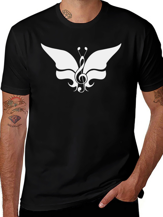 Musical Butterfly Graphic Tee - Stylish Black T-Shirt