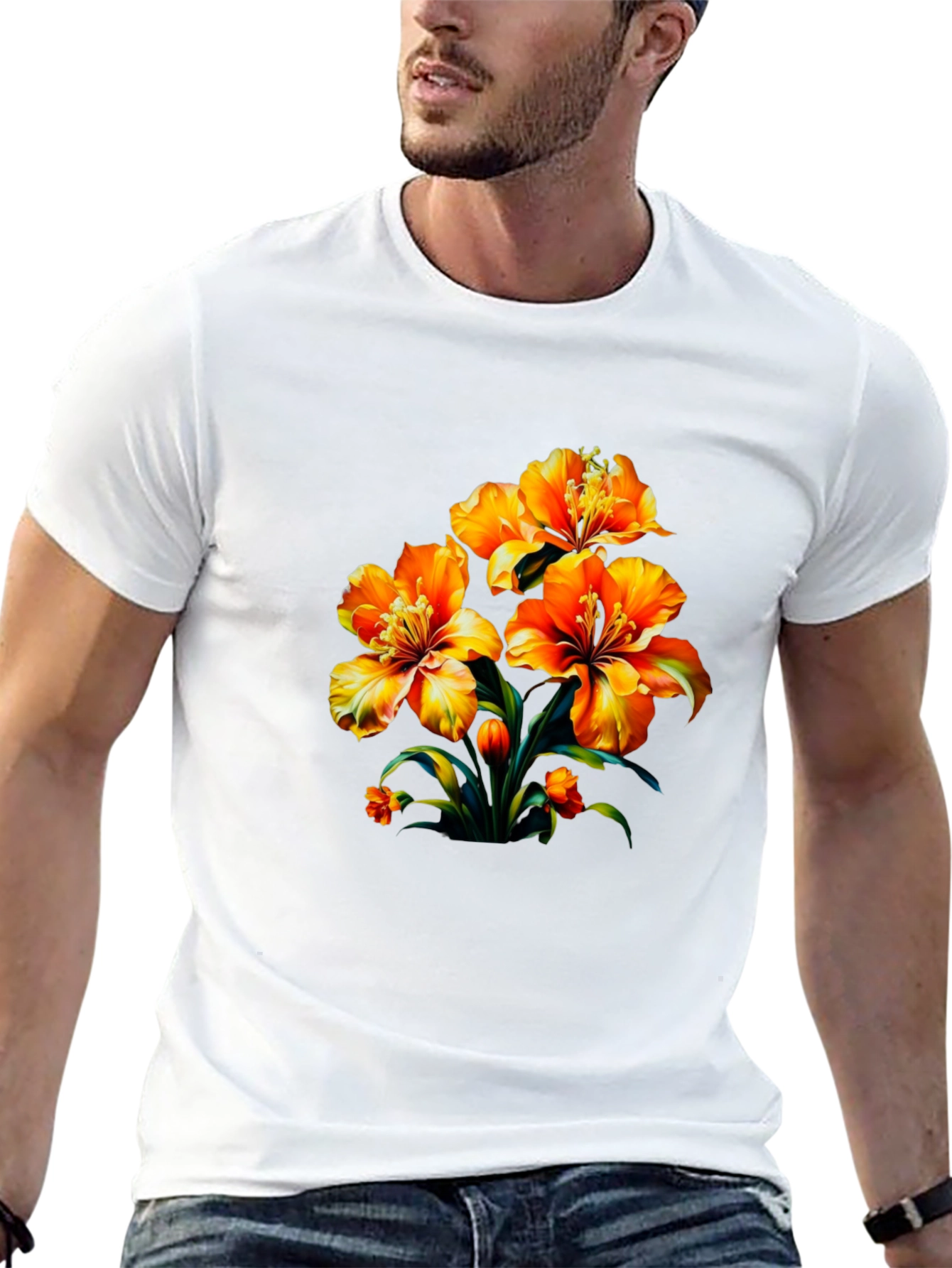 Floral Print Black Casual T-Shirt