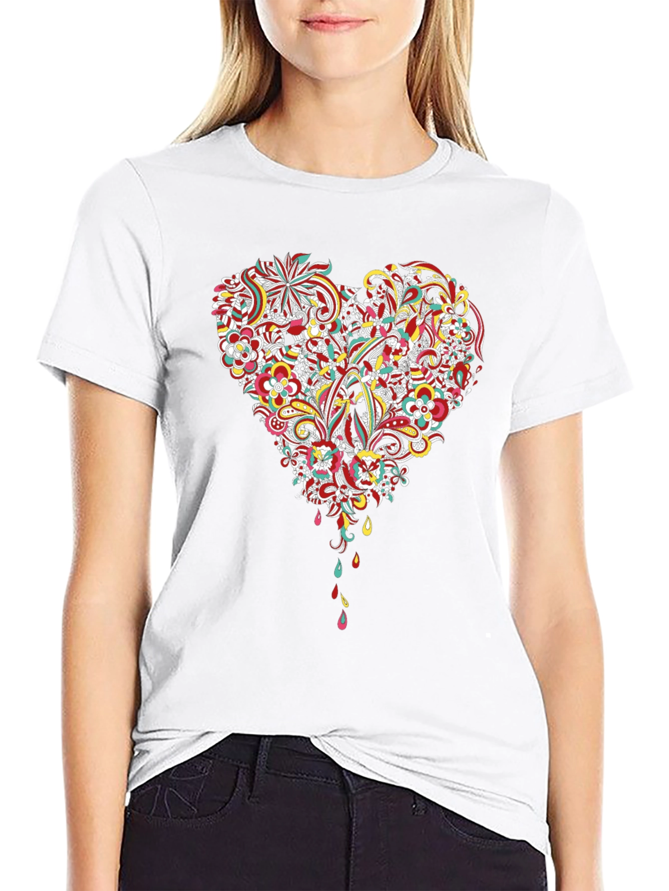 Floral Heart Graphic Black T-Shirt
