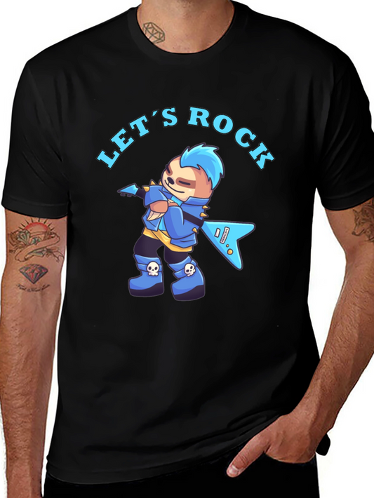 Lets Rock Sloth Graphic Tee - Black Cotton Shirt