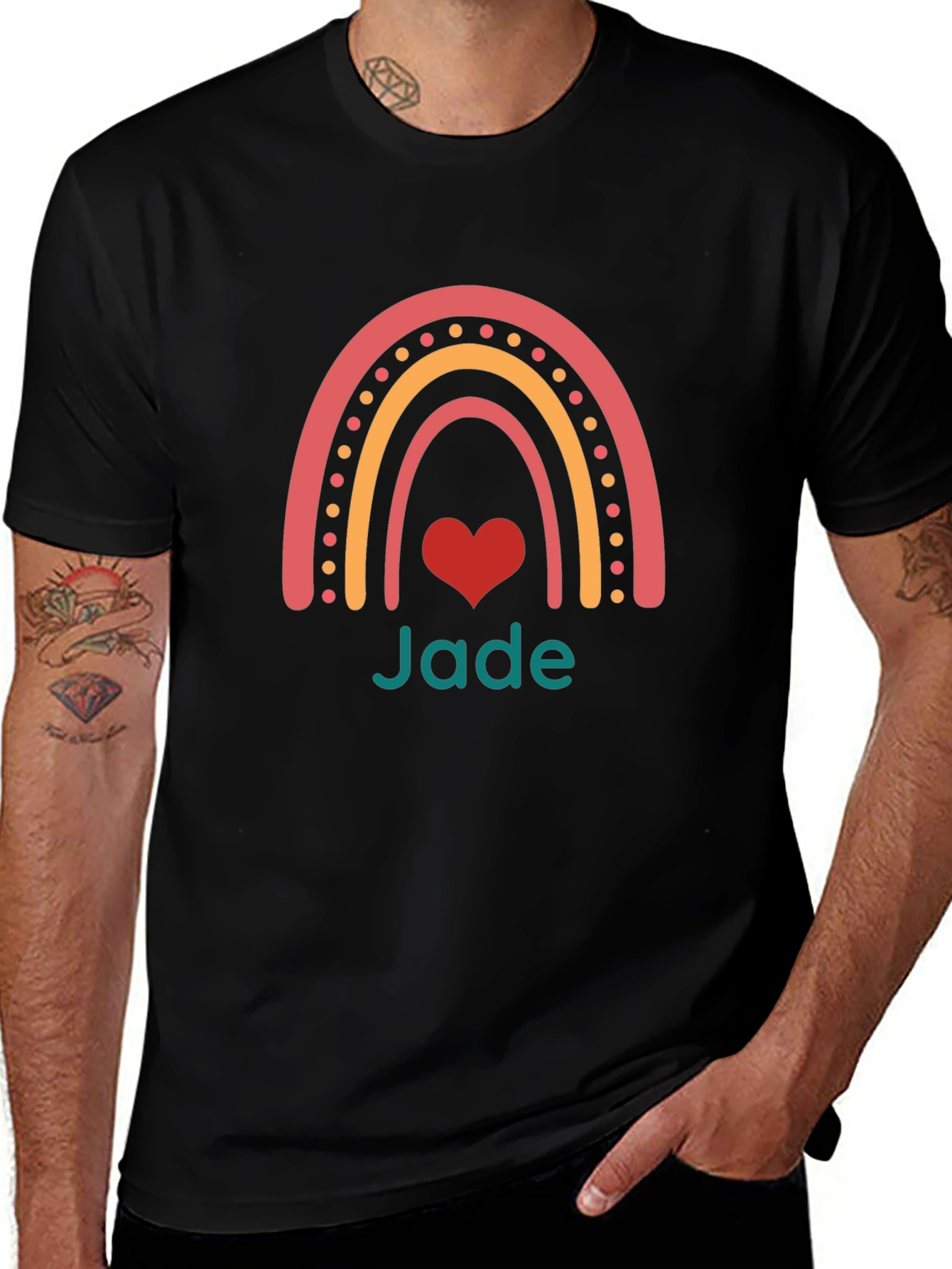 Rainbow Jade Heart Black T-Shirt