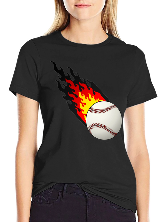 Flaming Baseball Graphic Tee - Cool Casual Shirt