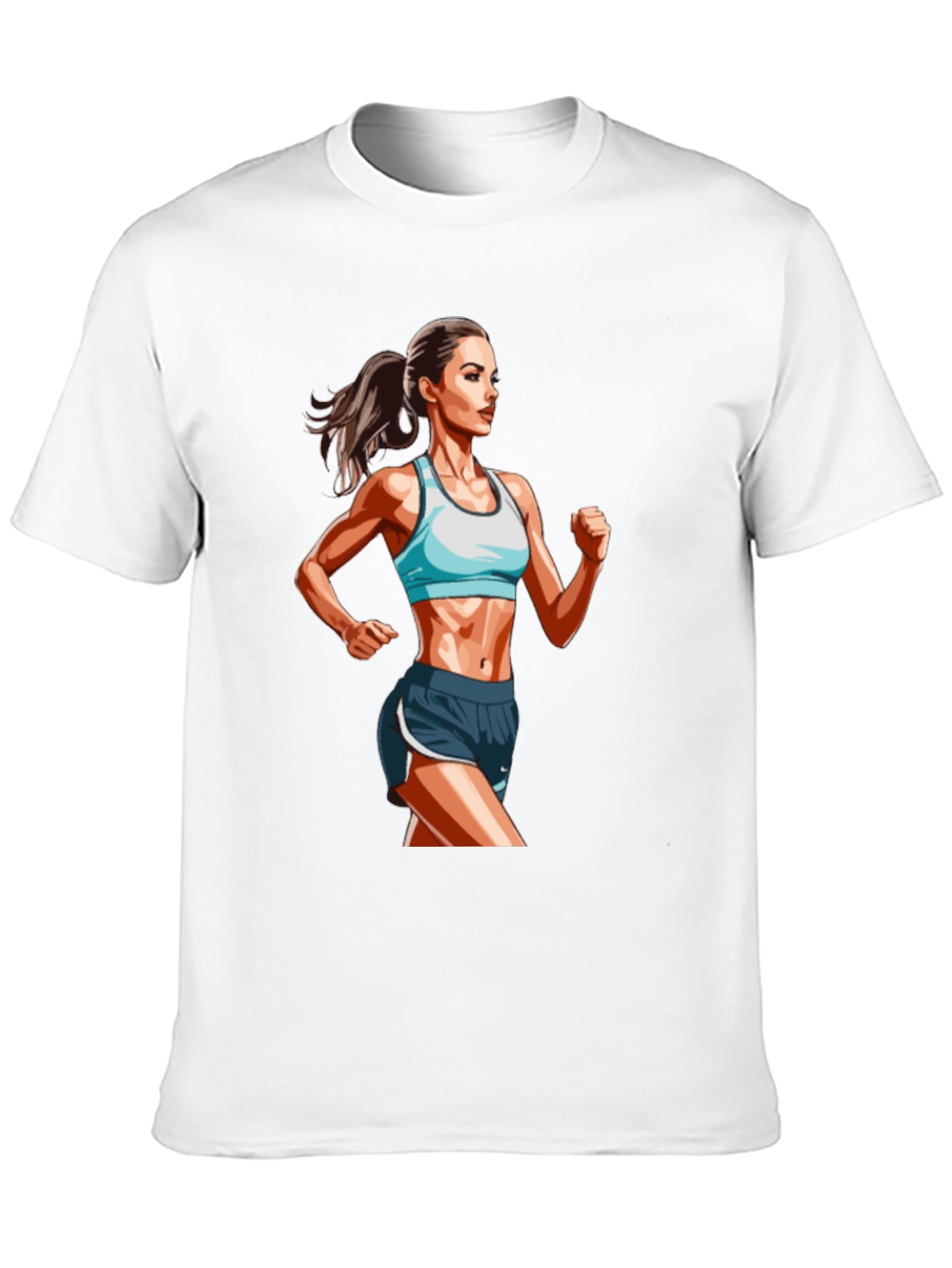 Mens Black T-Shirt with Female Runner Graphic