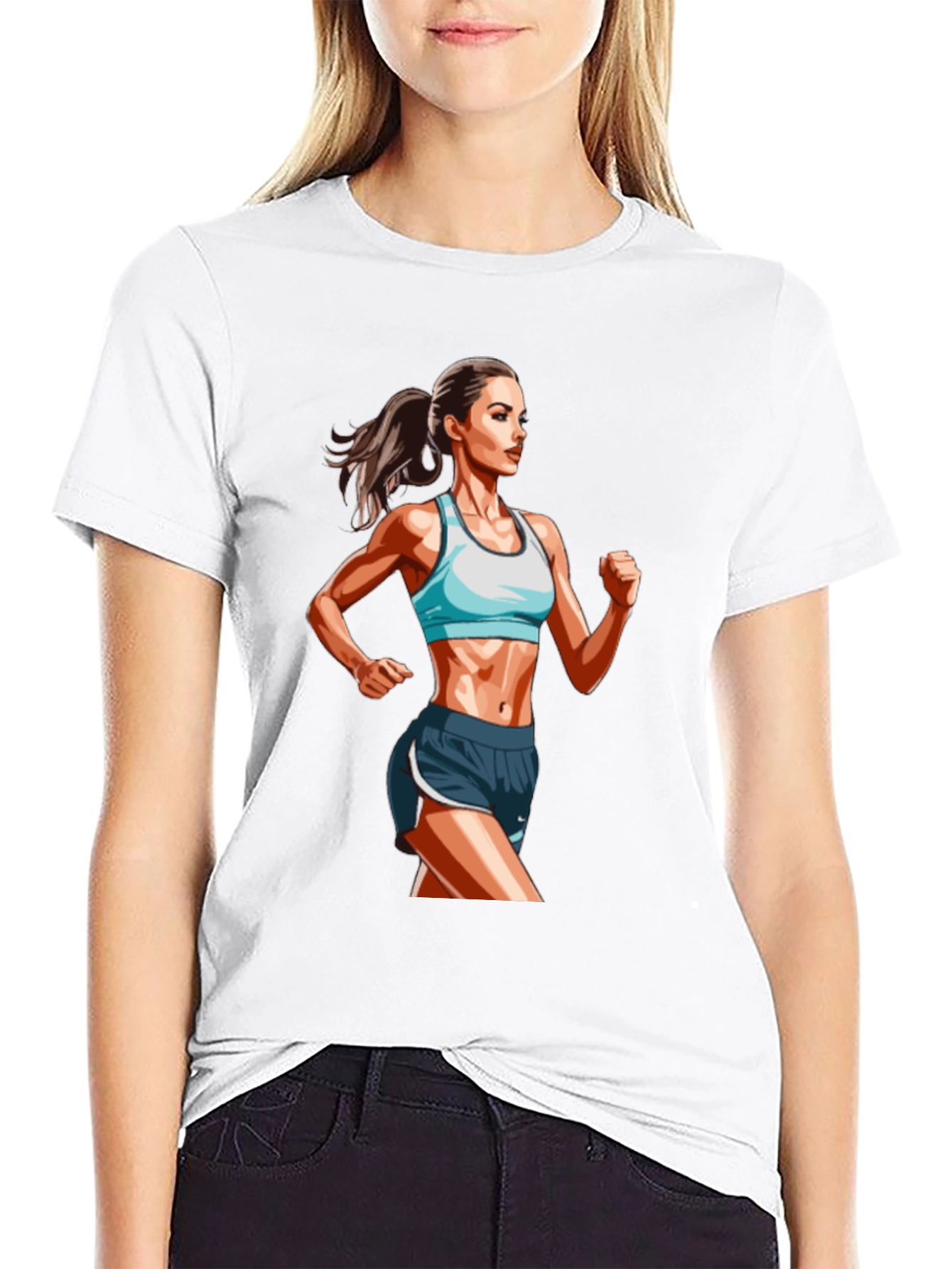 Mens Black T-Shirt with Female Runner Graphic