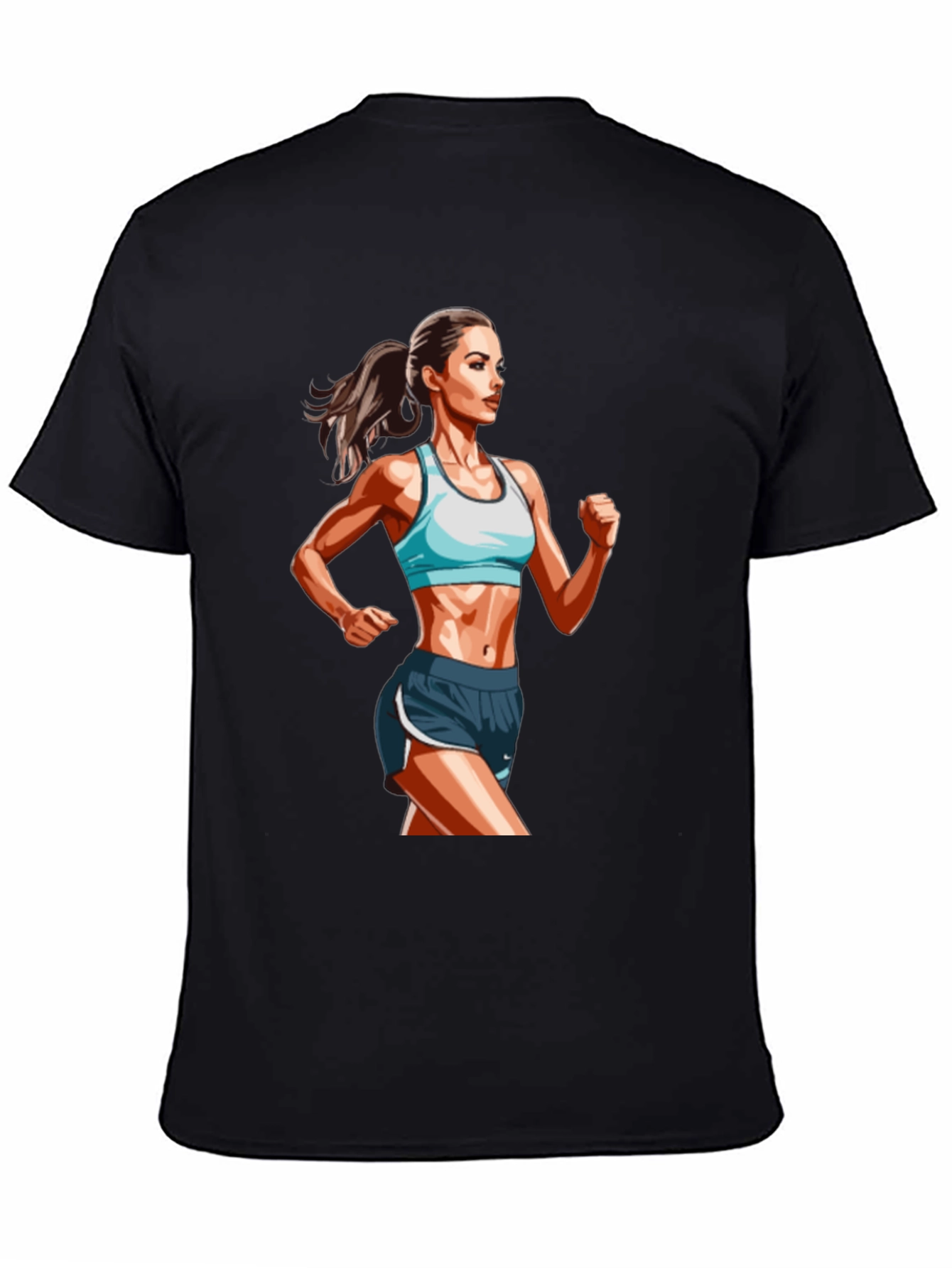 Mens Black T-Shirt with Female Runner Graphic
