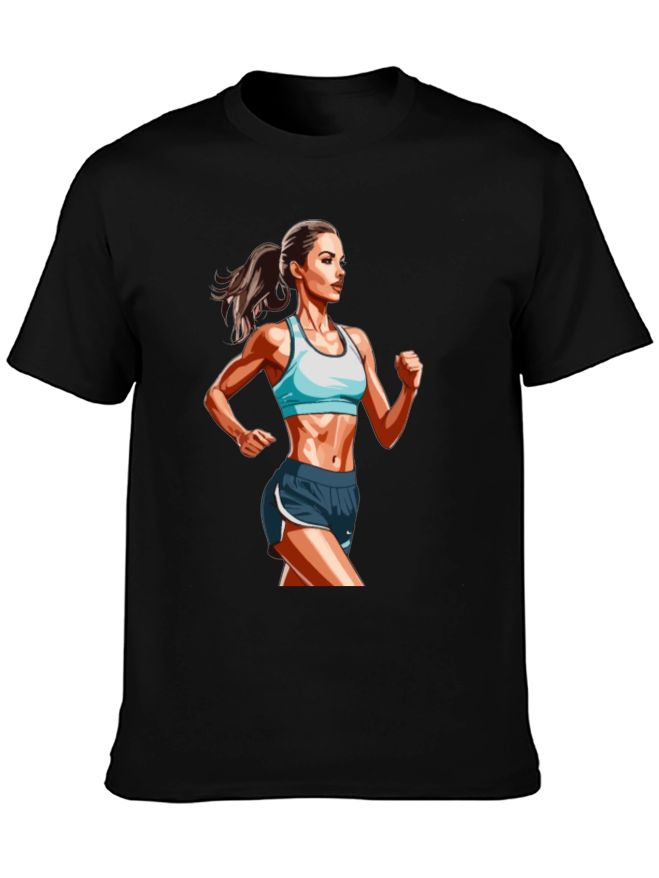 Mens Black T-Shirt with Female Runner Graphic