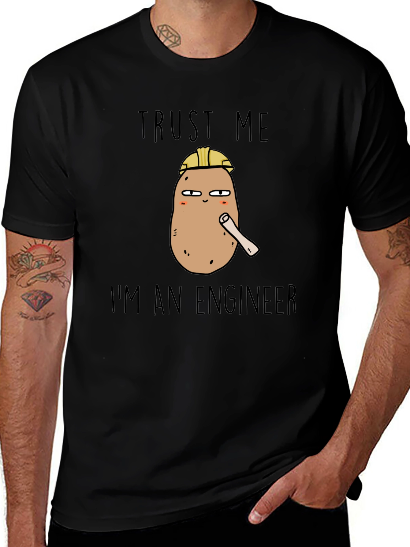 Trust Me Im An Engineer Potato Black Tee