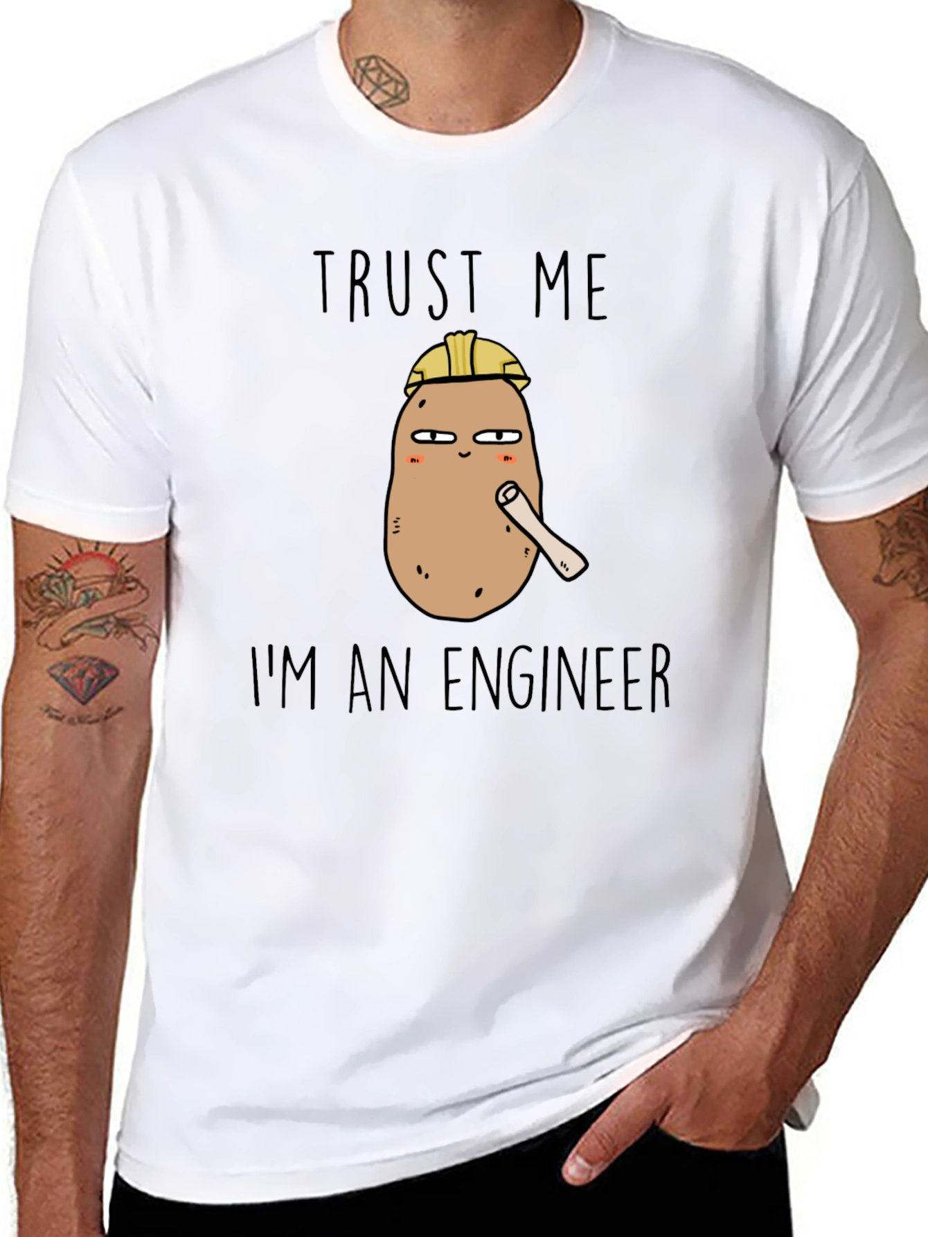 Trust Me Im An Engineer Potato Black Tee