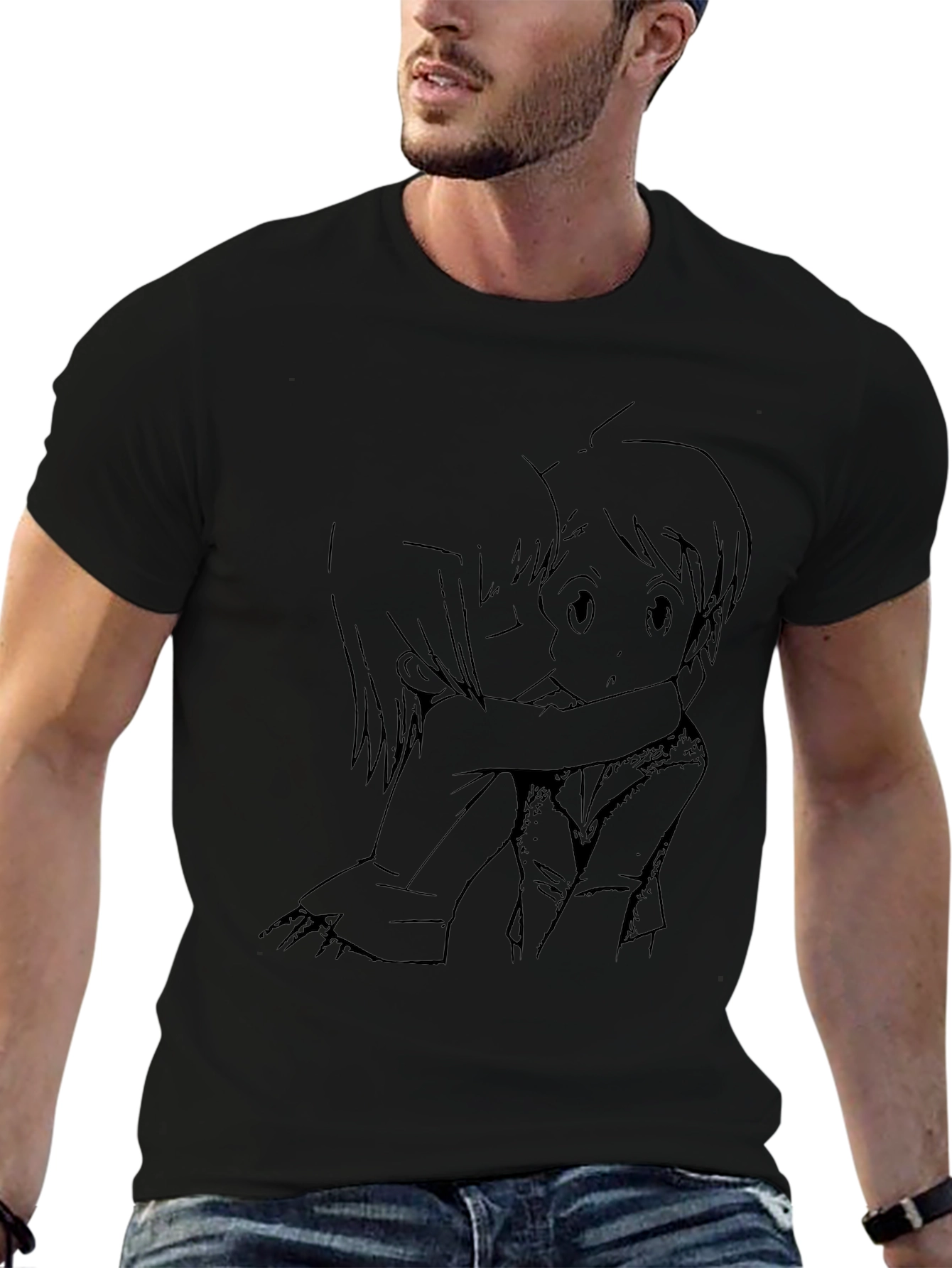Anime Hug Graphic Black T-Shirt