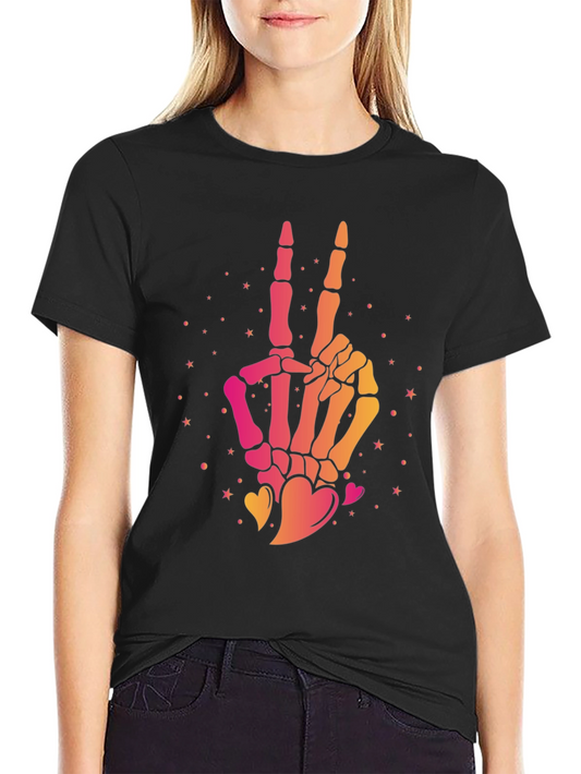 Skeleton Hand Peace Sign Graphic Tee