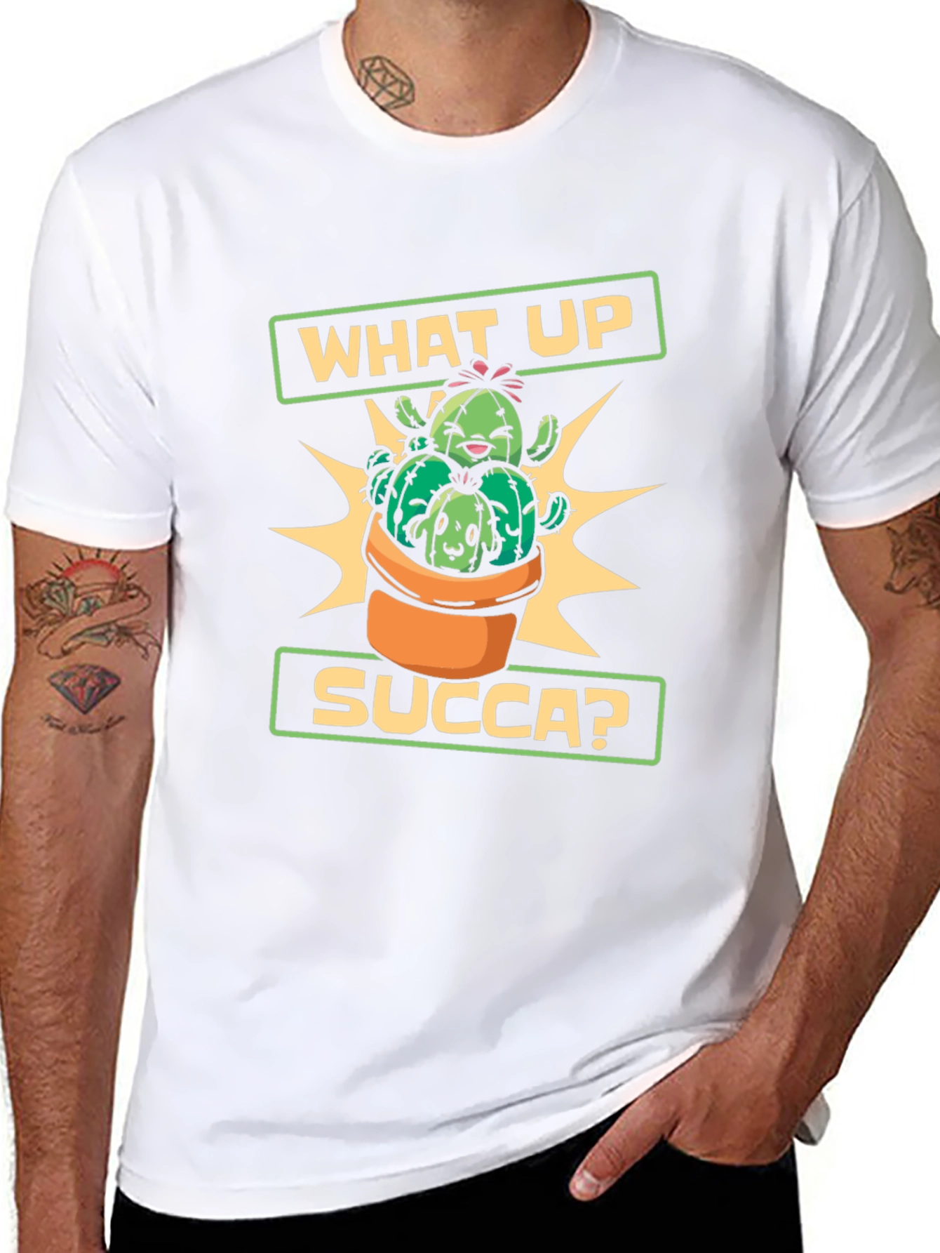 What Up Succa Cactus T-Shirt - Novelty Graphic Tee