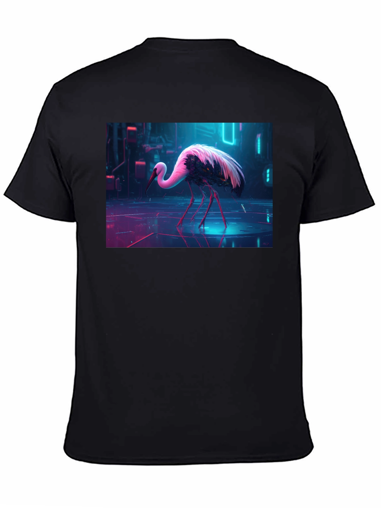 Cyberpunk Stork Graphic T-Shirt - Black