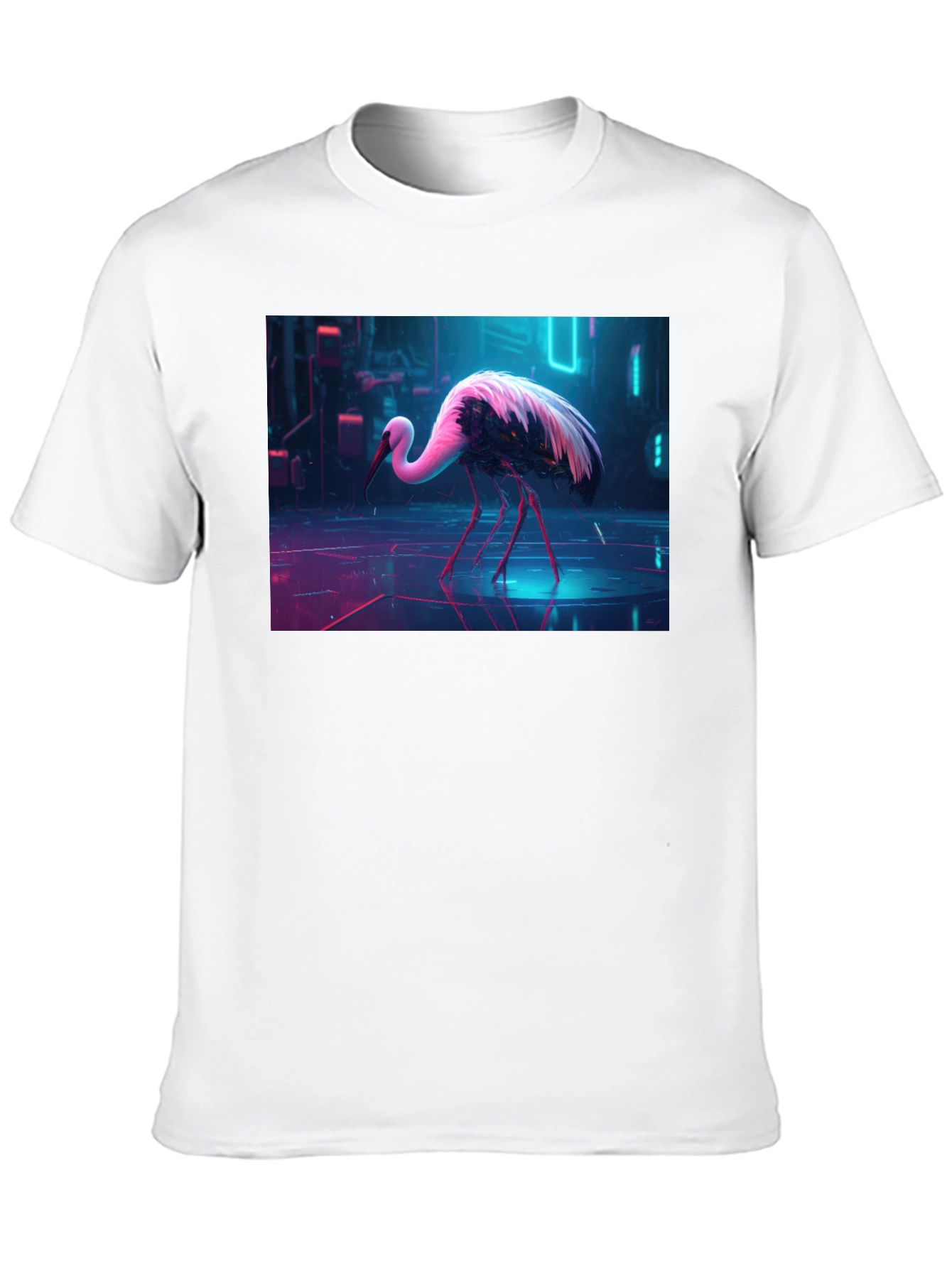 Cyberpunk Stork Graphic T-Shirt - Black