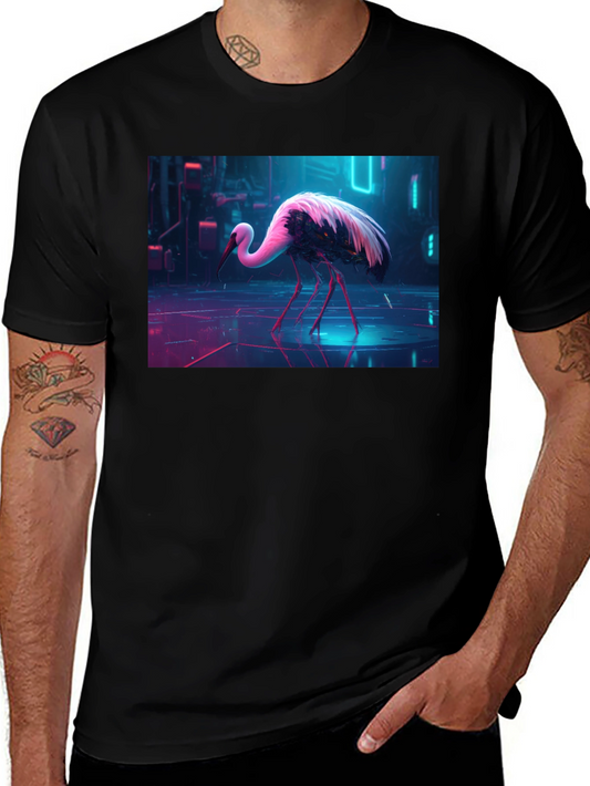 Cyberpunk Stork Graphic T-Shirt - Black