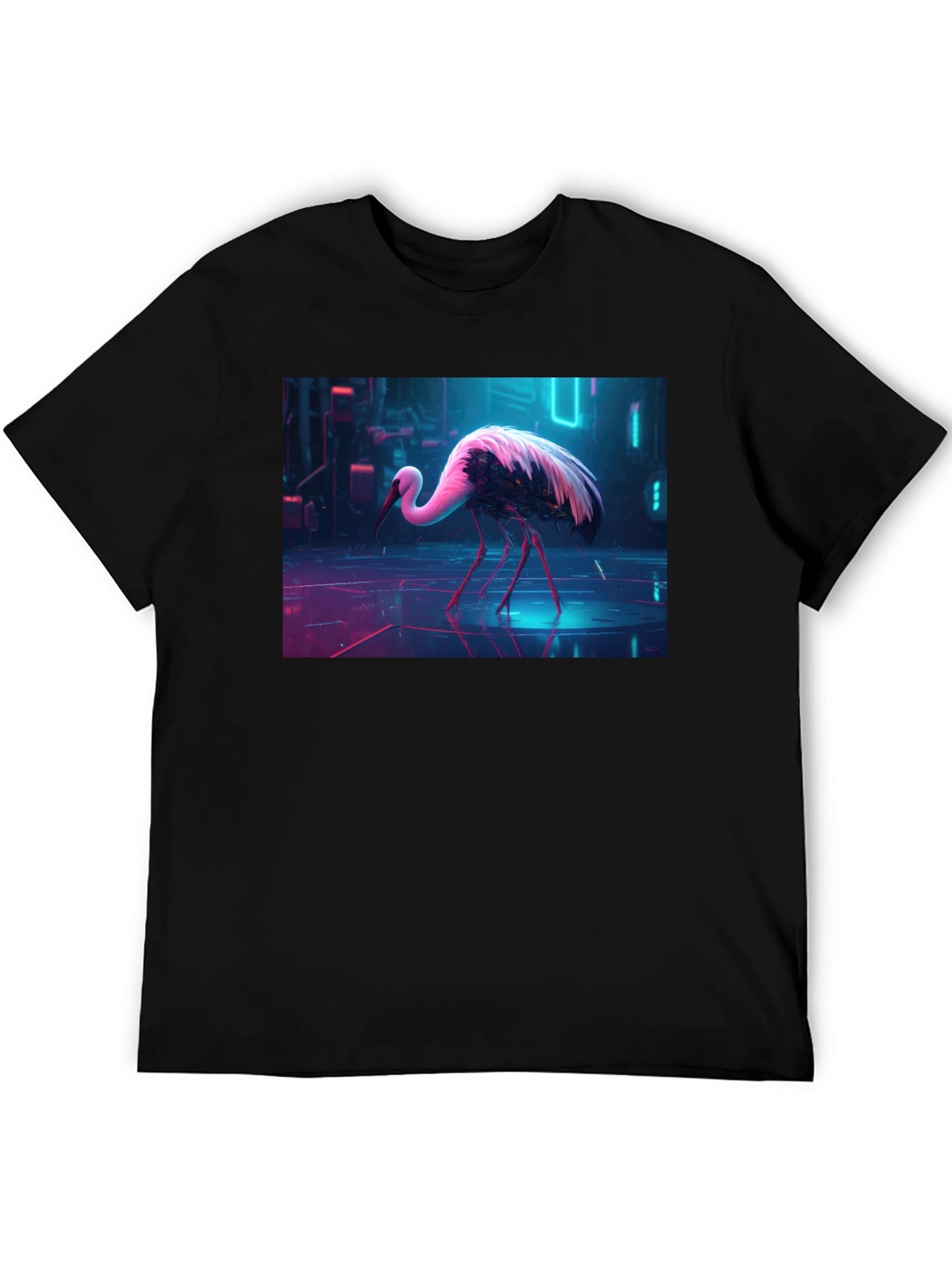 Cyberpunk Stork Graphic T-Shirt - Black