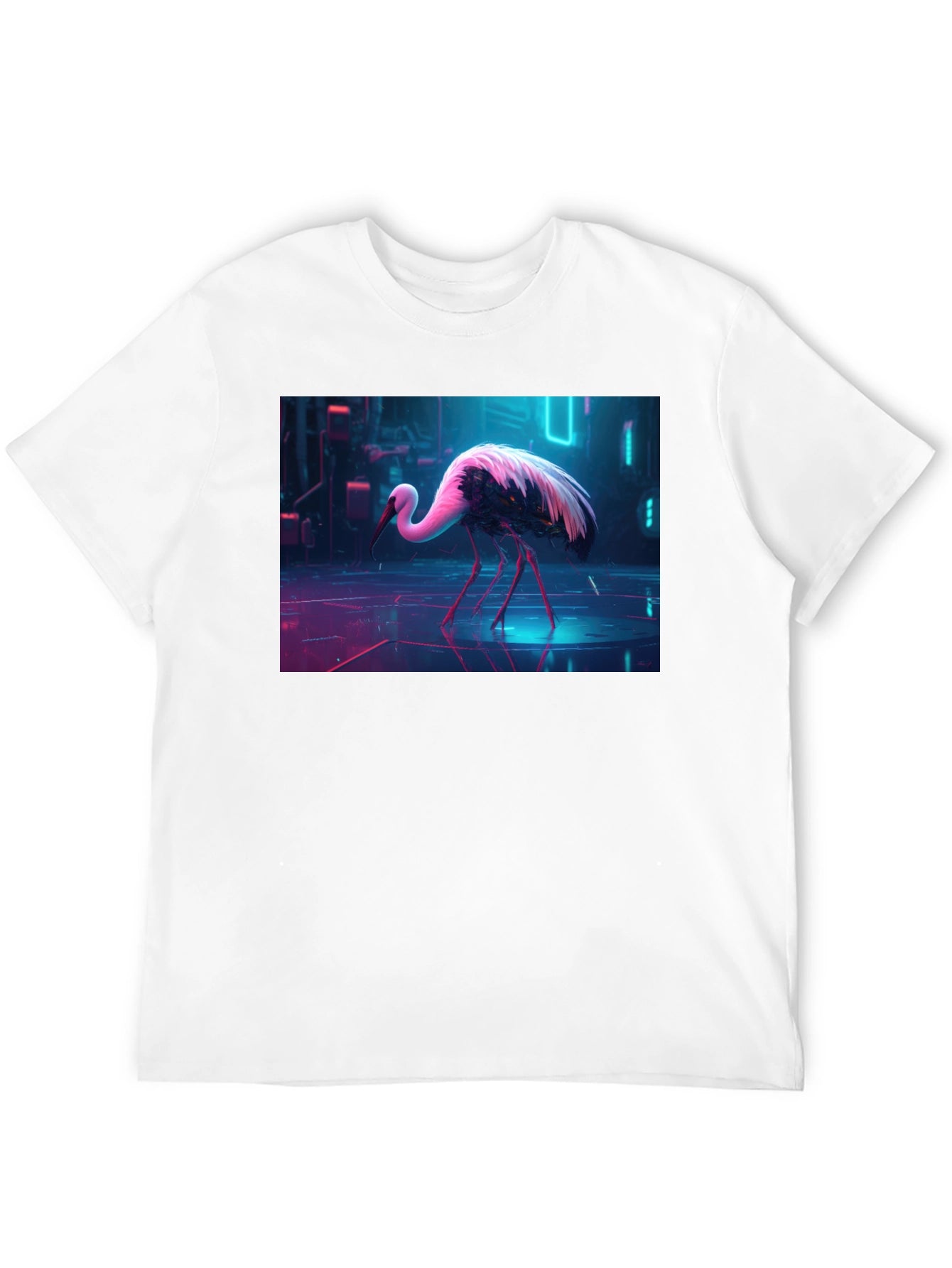 Cyberpunk Stork Graphic T-Shirt - Black