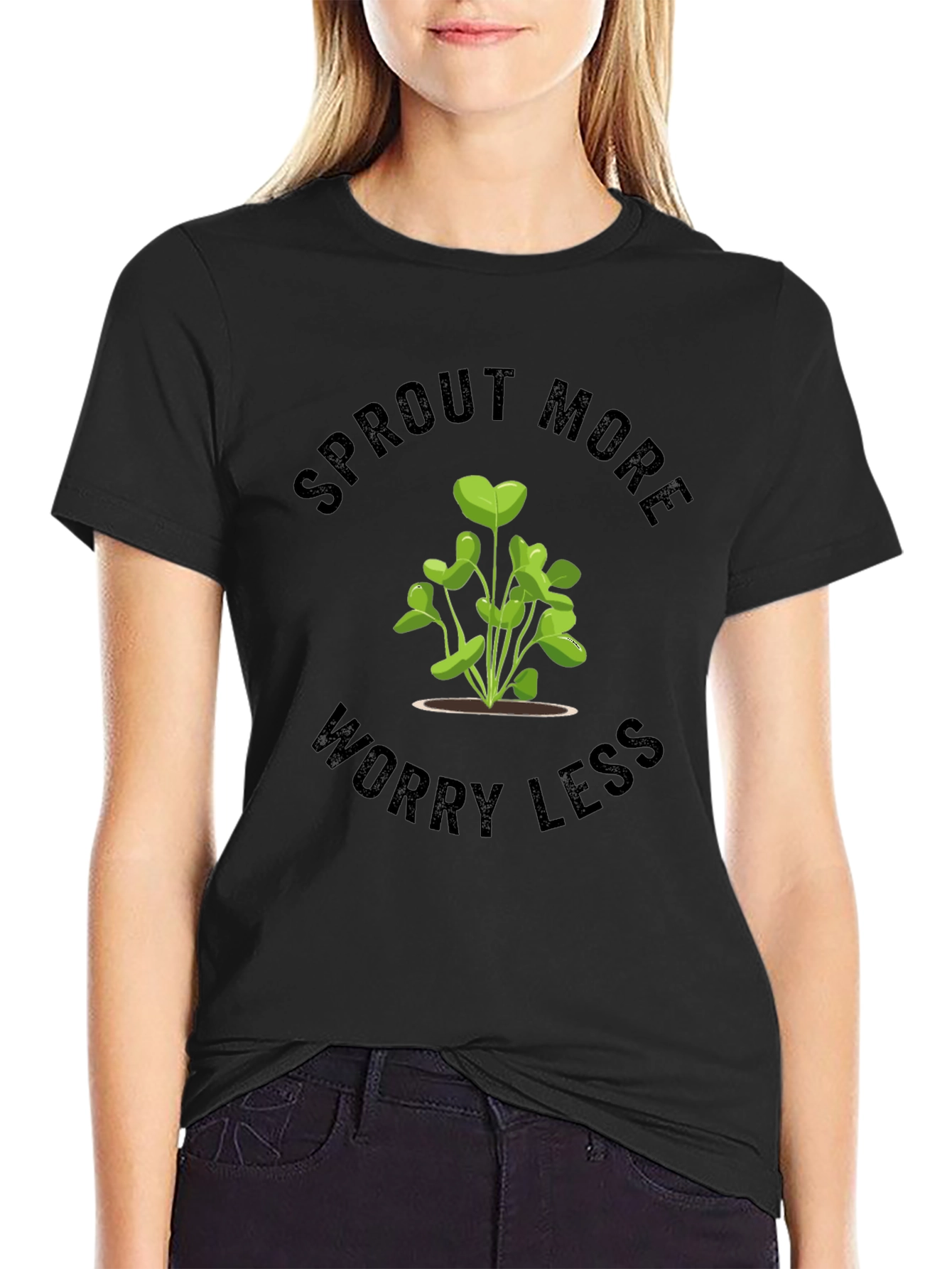 Sprout More Worry Less Black T-Shirt