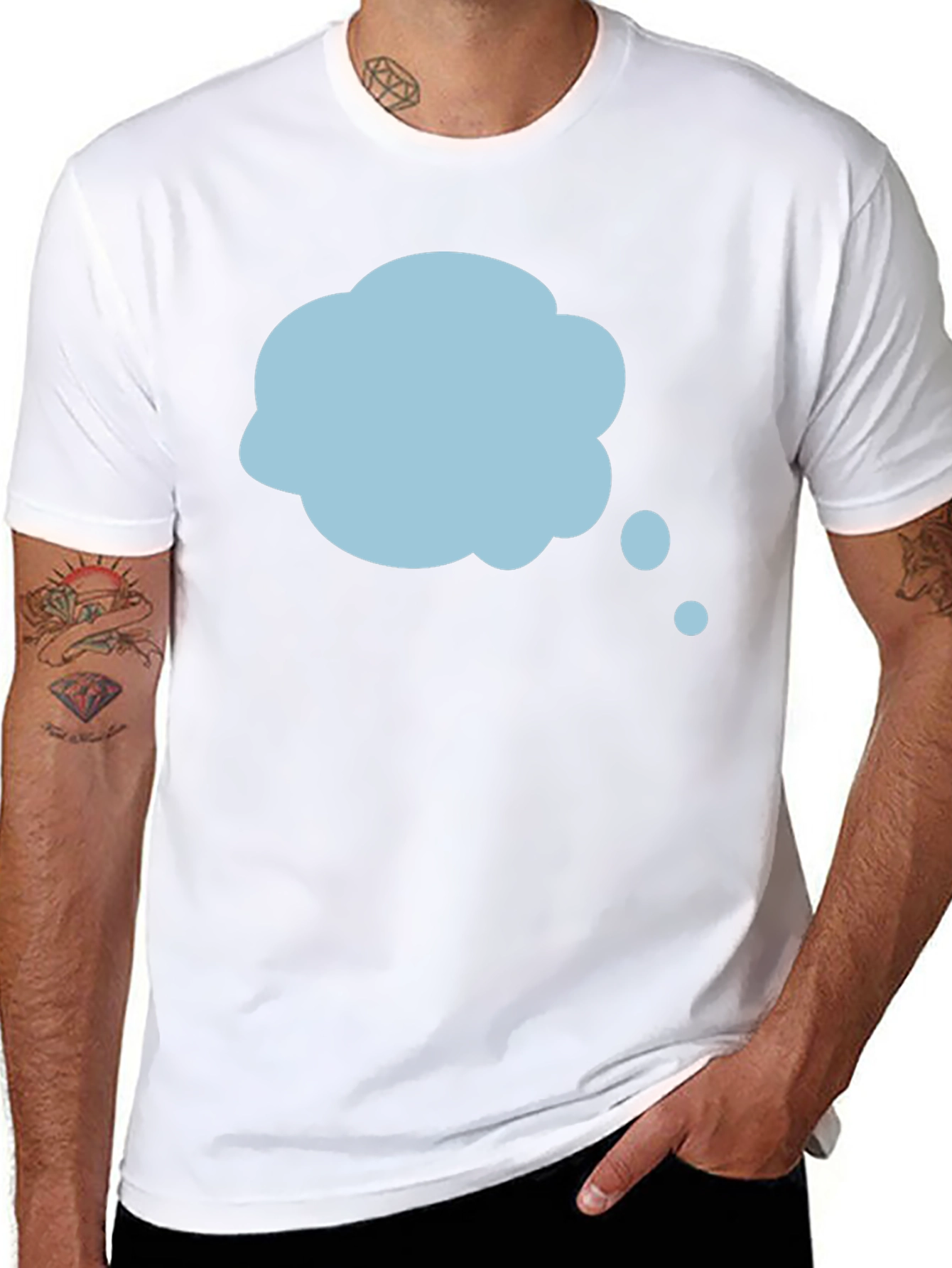 Mens Black T-Shirt with Blue Thought Bubble Design
