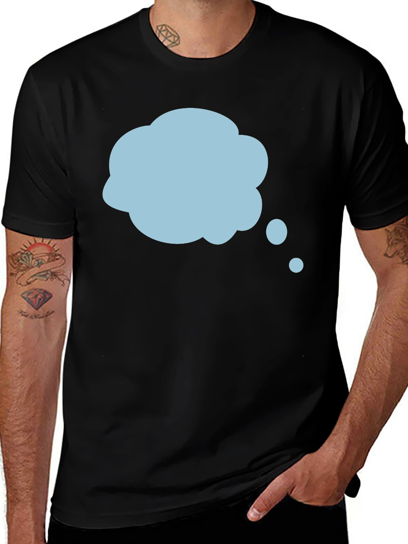 Mens Black T-Shirt with Blue Thought Bubble Design