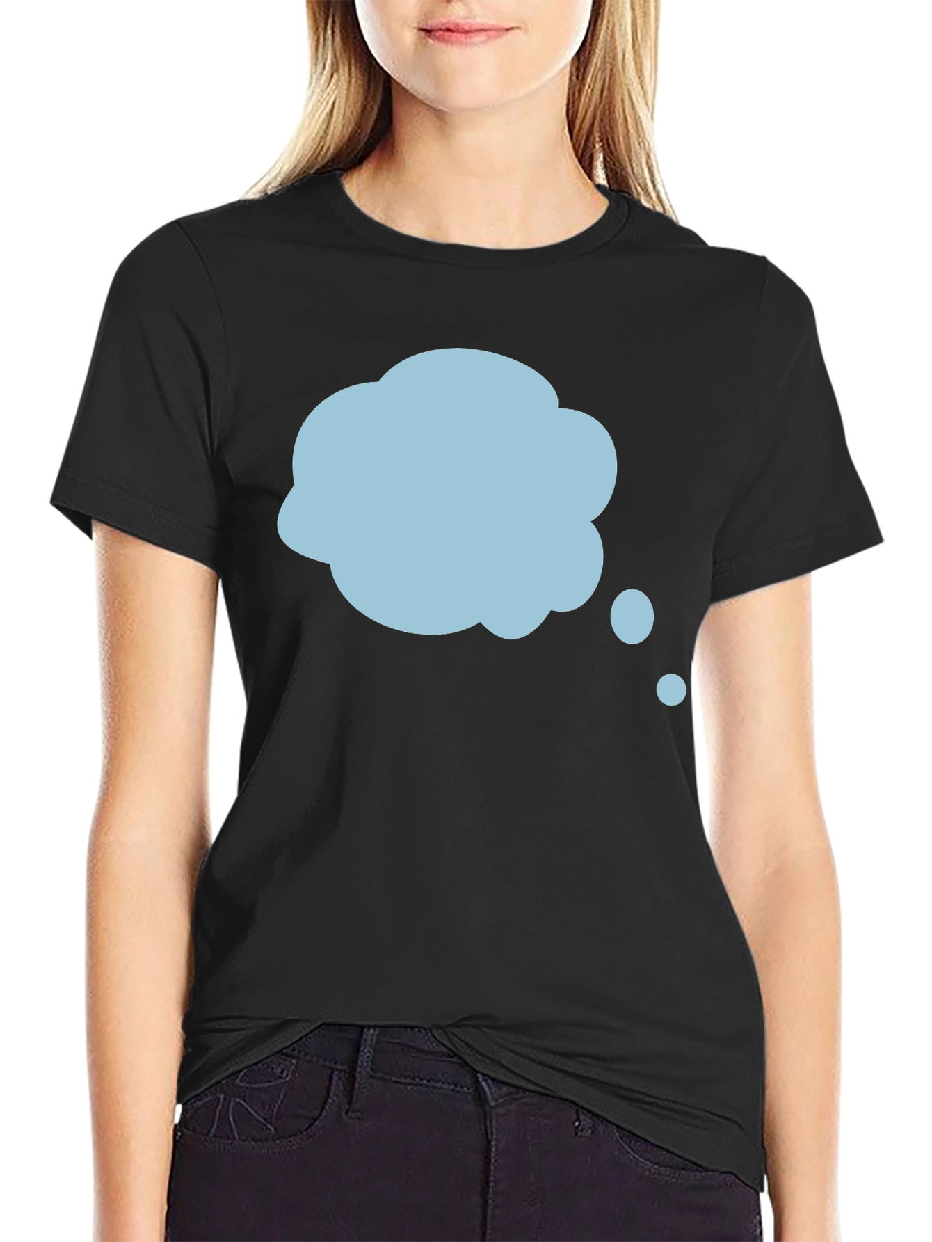 Mens Black T-Shirt with Blue Thought Bubble Design