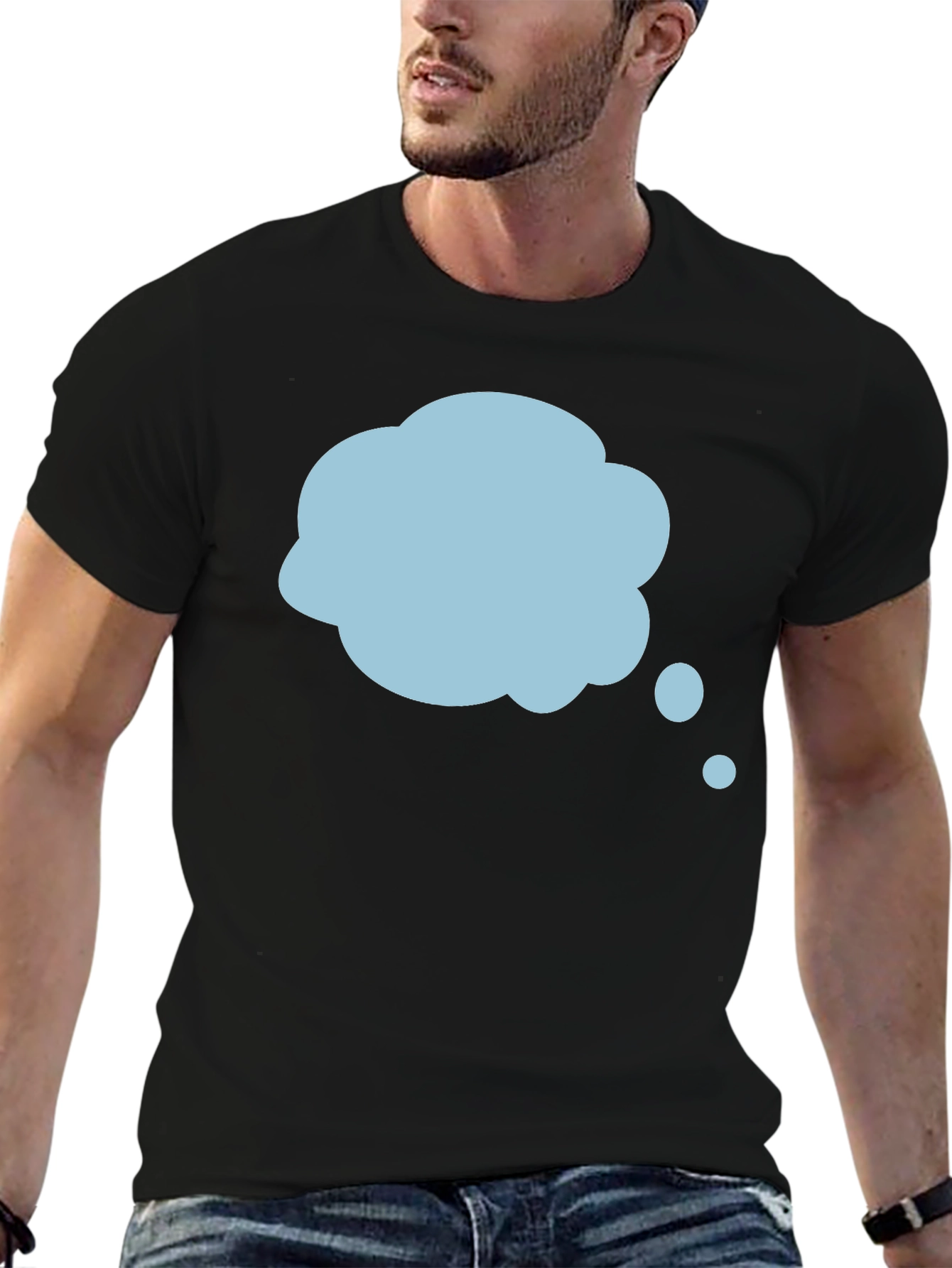 Mens Black T-Shirt with Blue Thought Bubble Design