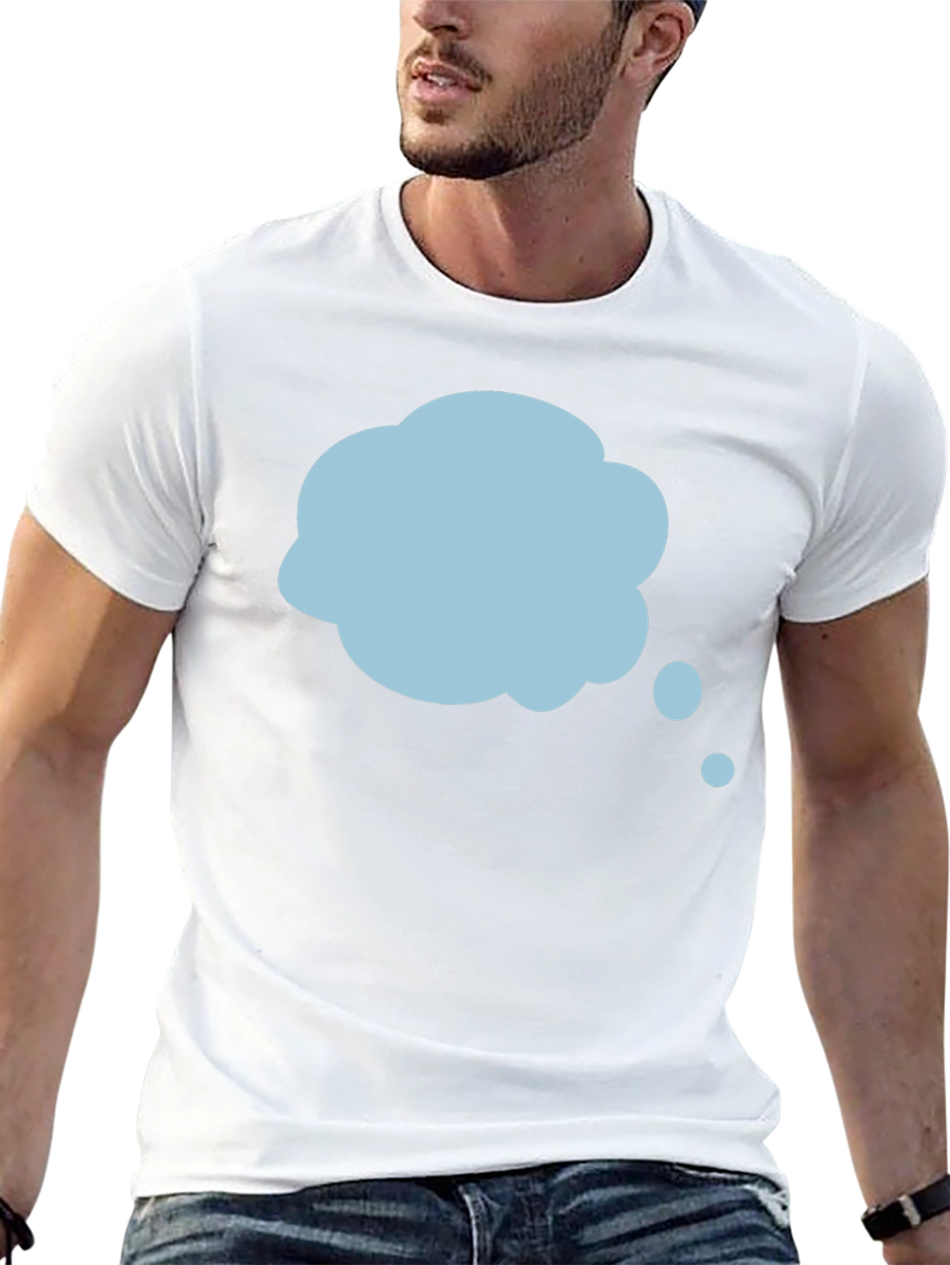 Mens Black T-Shirt with Blue Thought Bubble Design