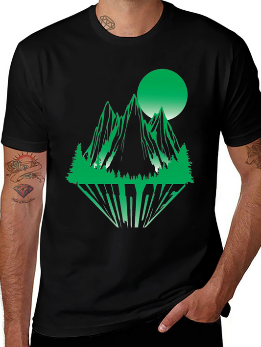 Green Mountain Graphic Print Black T-Shirt