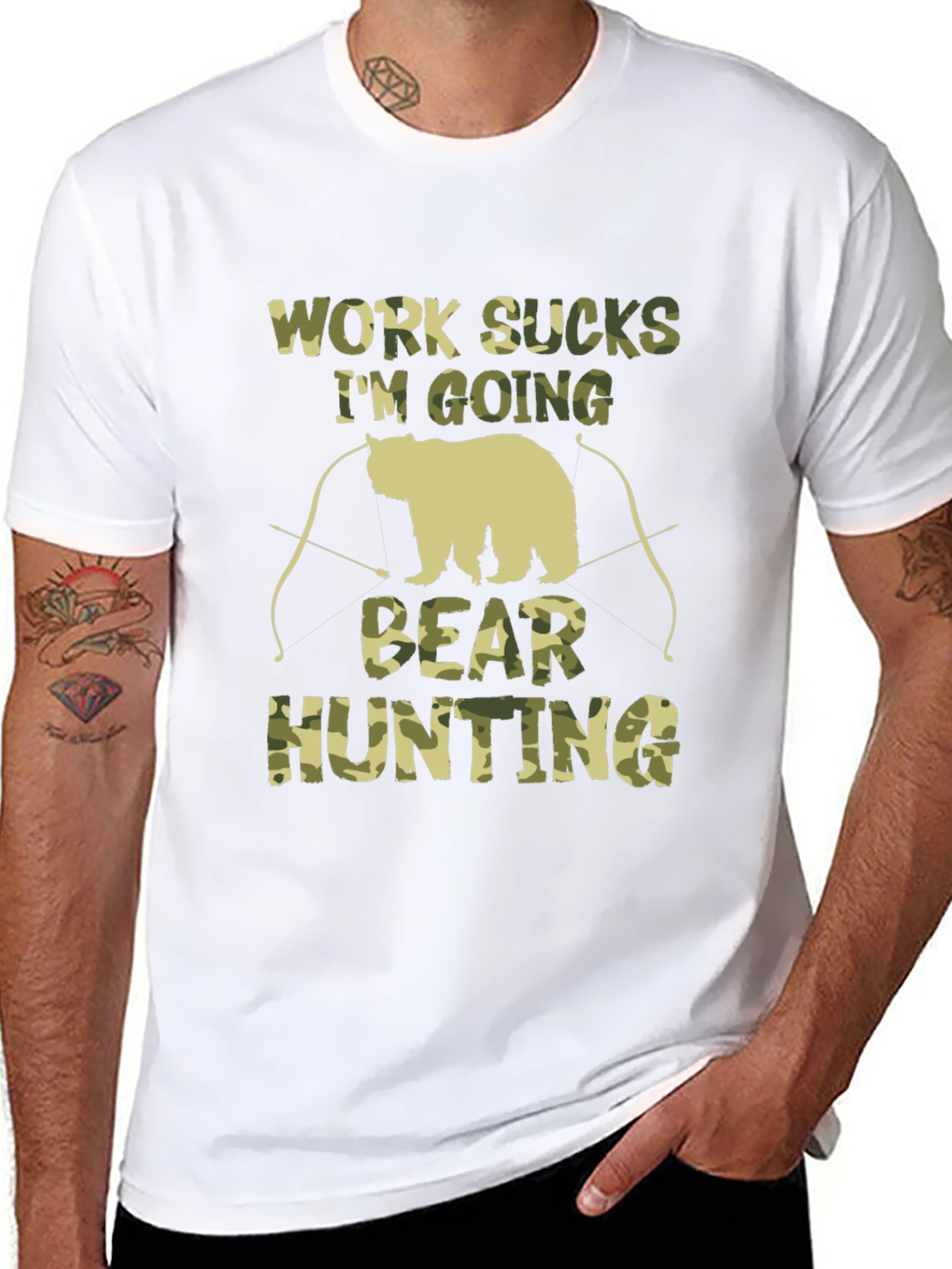 Work Sucks Bear Hunting Camo T-Shirt