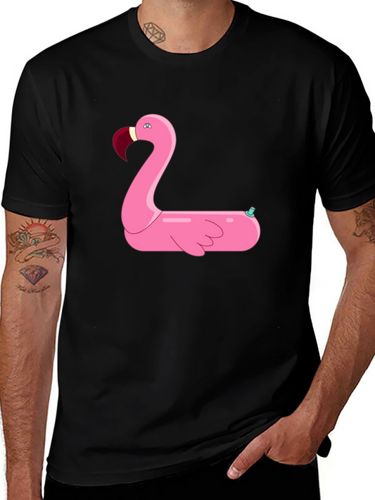 Black T-Shirt with Pink Flamingo Float Design