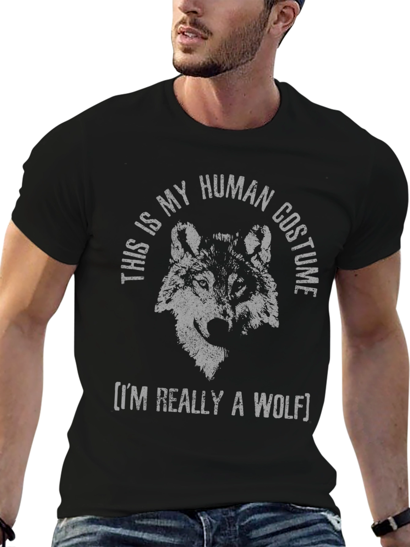 Funny Wolf Human Costume Graphic T-Shirt