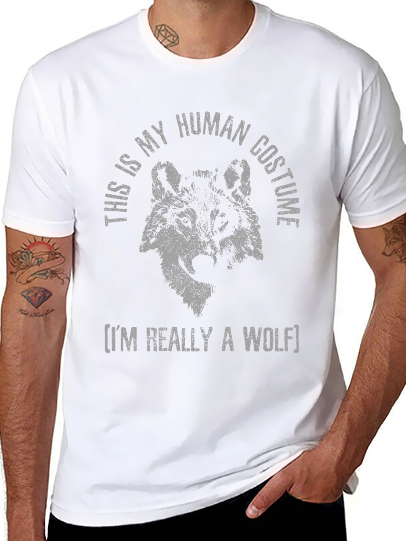 Funny Wolf Human Costume Graphic T-Shirt