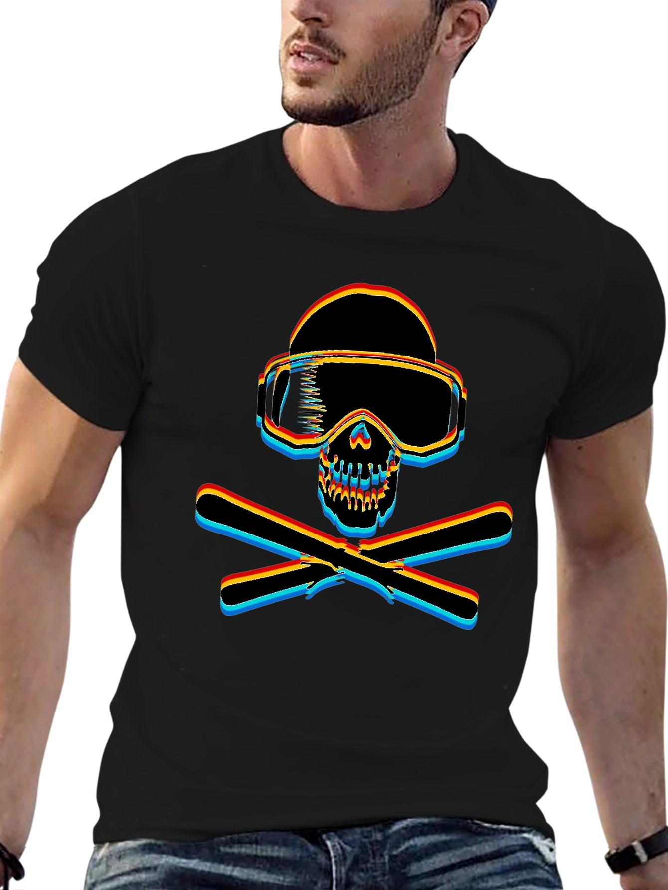 Ski Skull Graphic Tee - Black Cotton T-Shirt