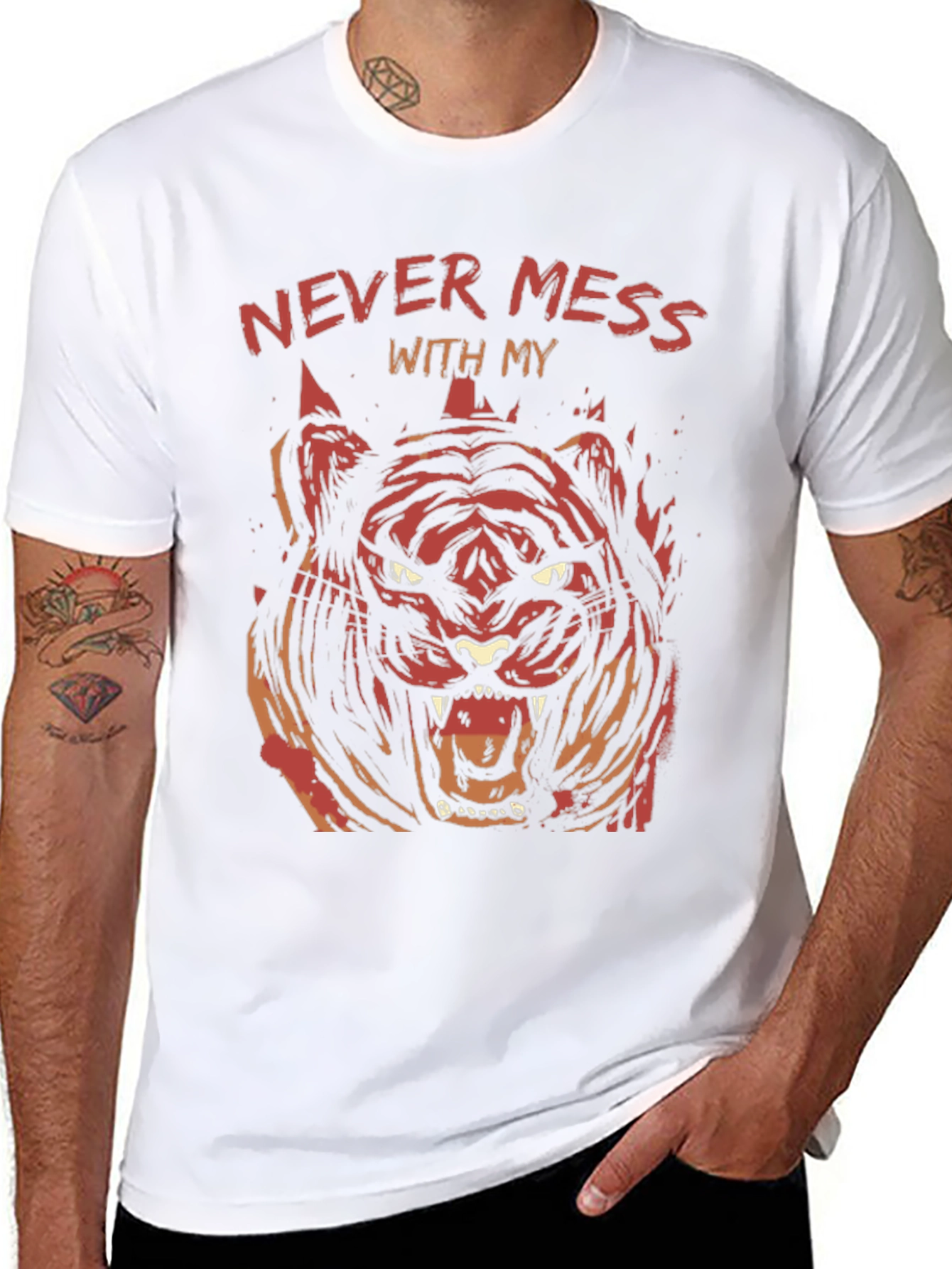 Mens Black Graphic Tee - Tiger Design