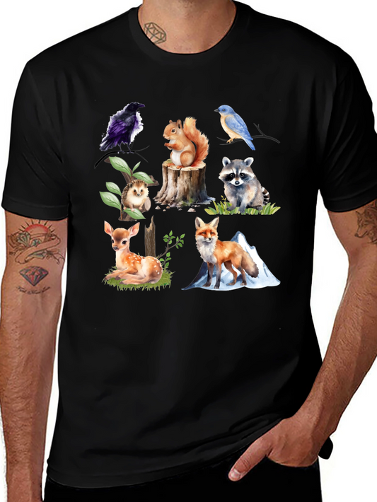Wildlife Animal Print Black T-Shirt