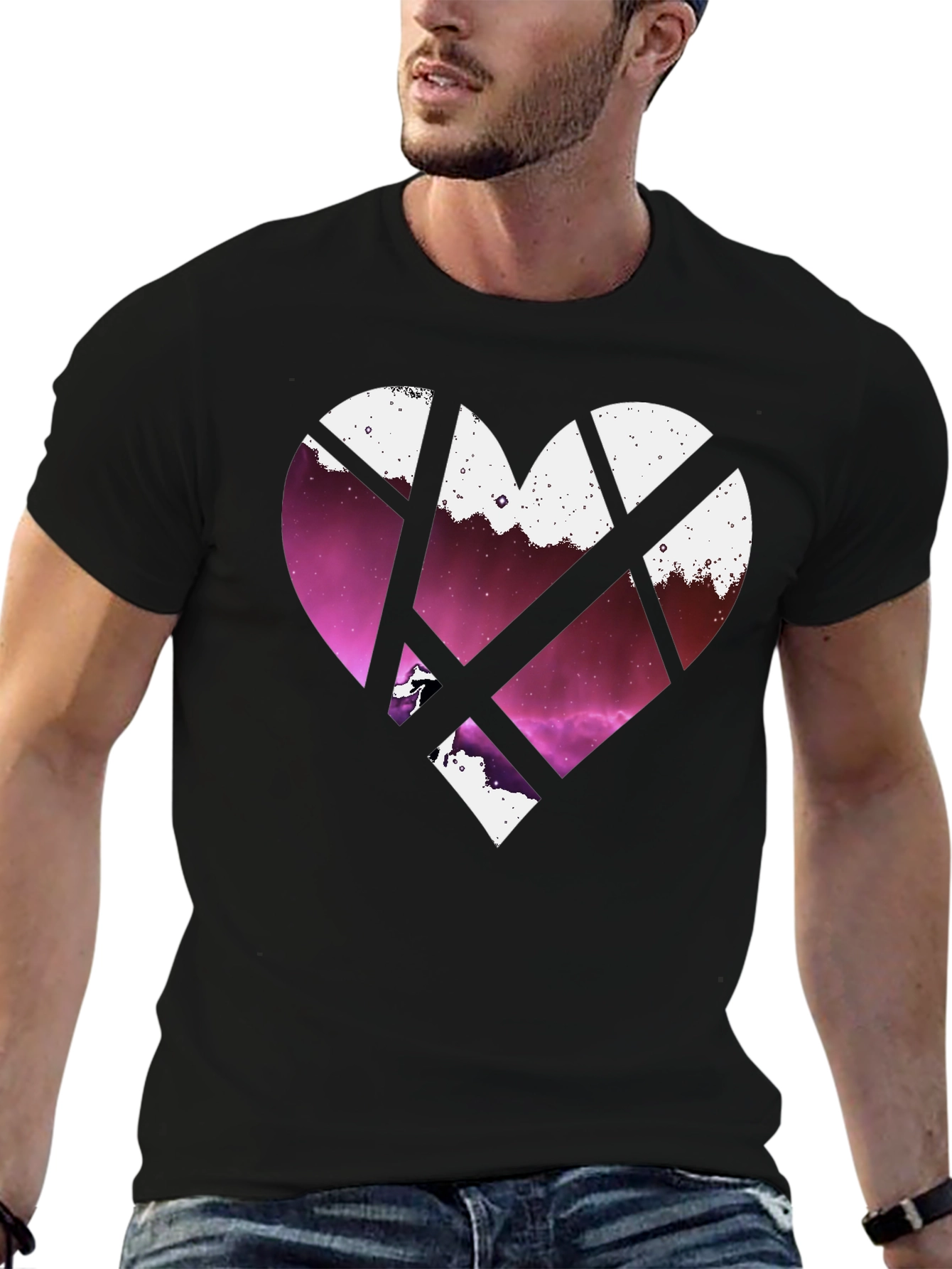 Heart Galaxy Graphic Tee - Black Cotton Blend