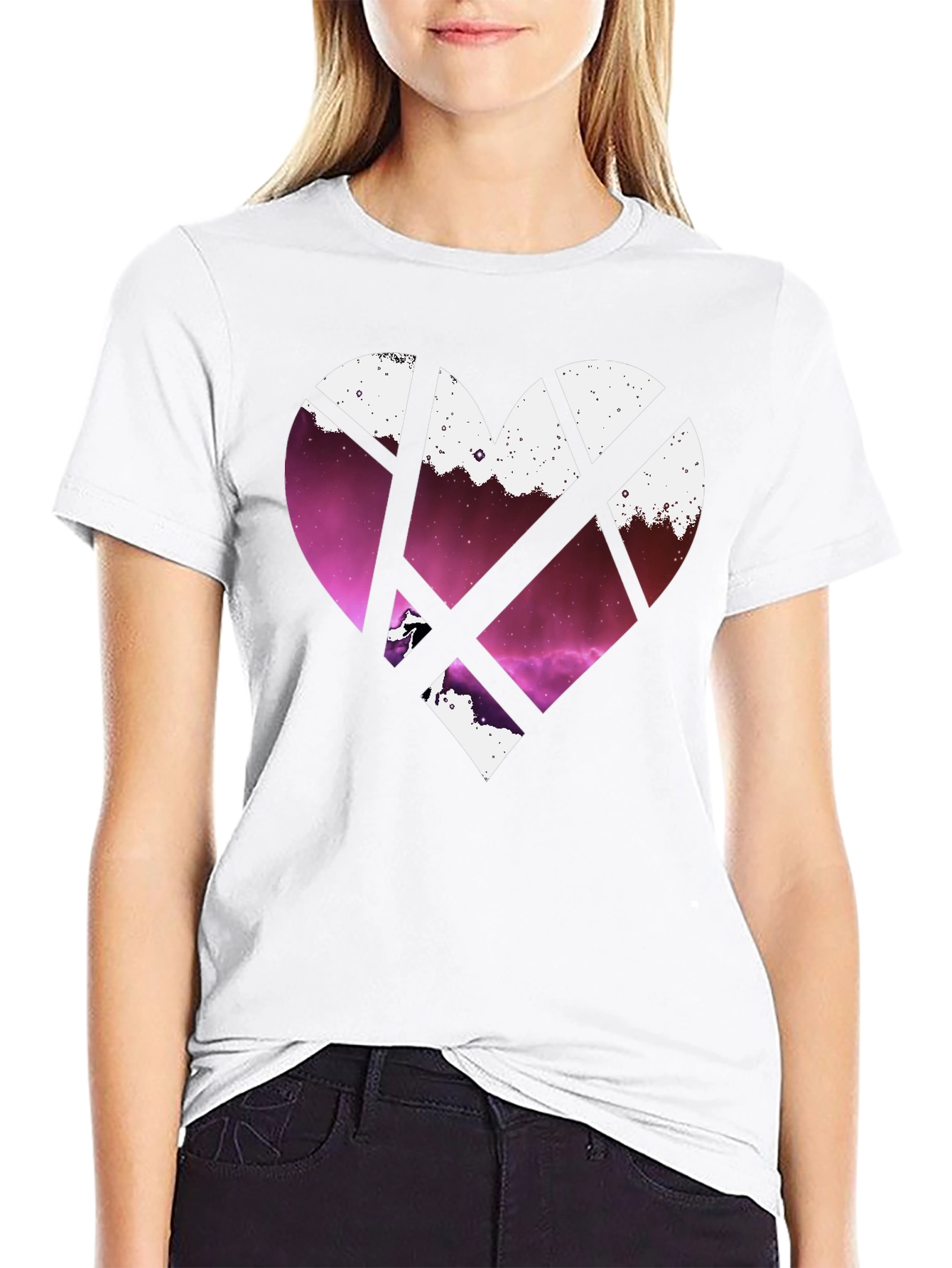 Heart Galaxy Graphic Tee - Black Cotton Blend