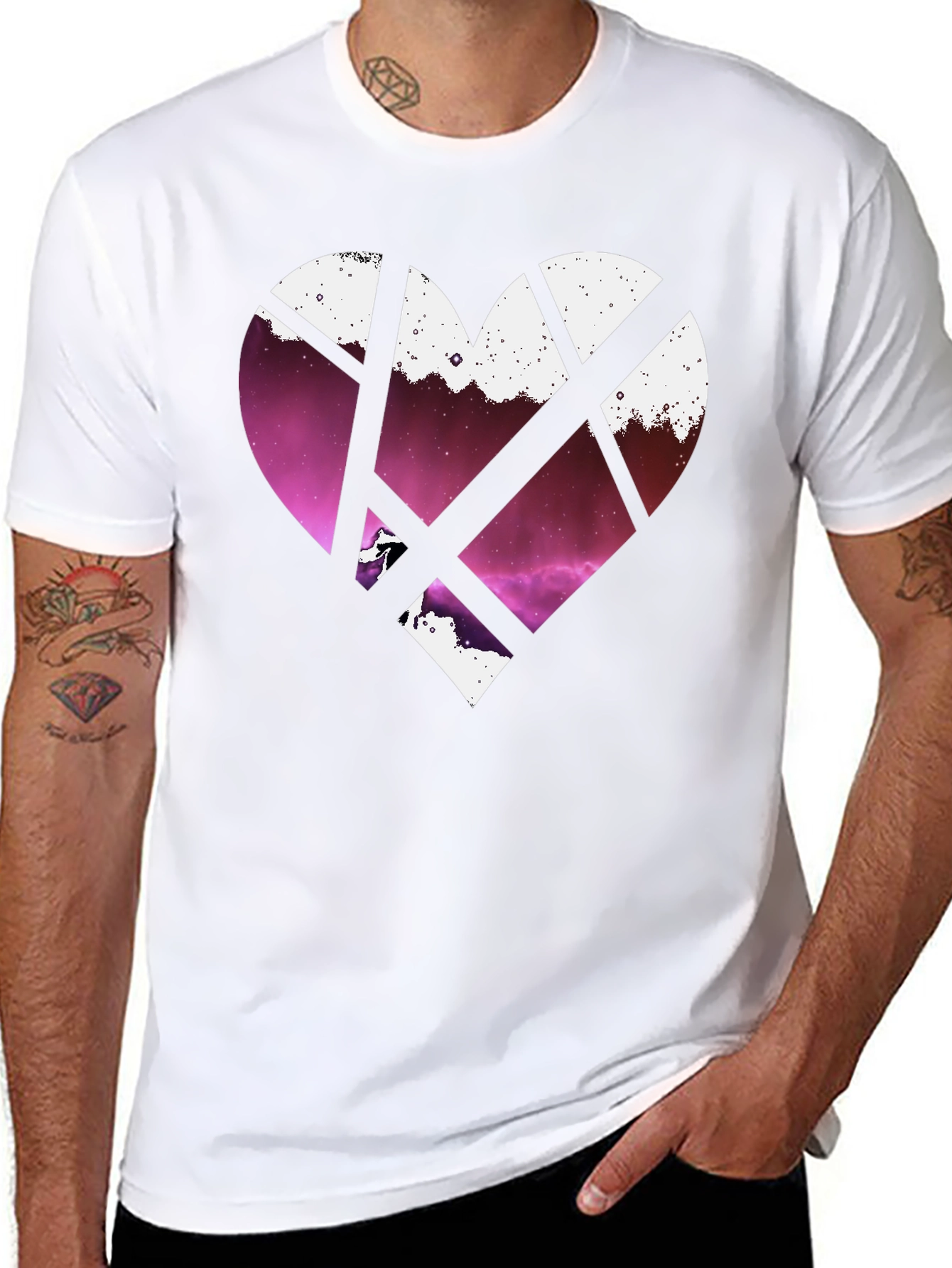 Heart Galaxy Graphic Tee - Black Cotton Blend