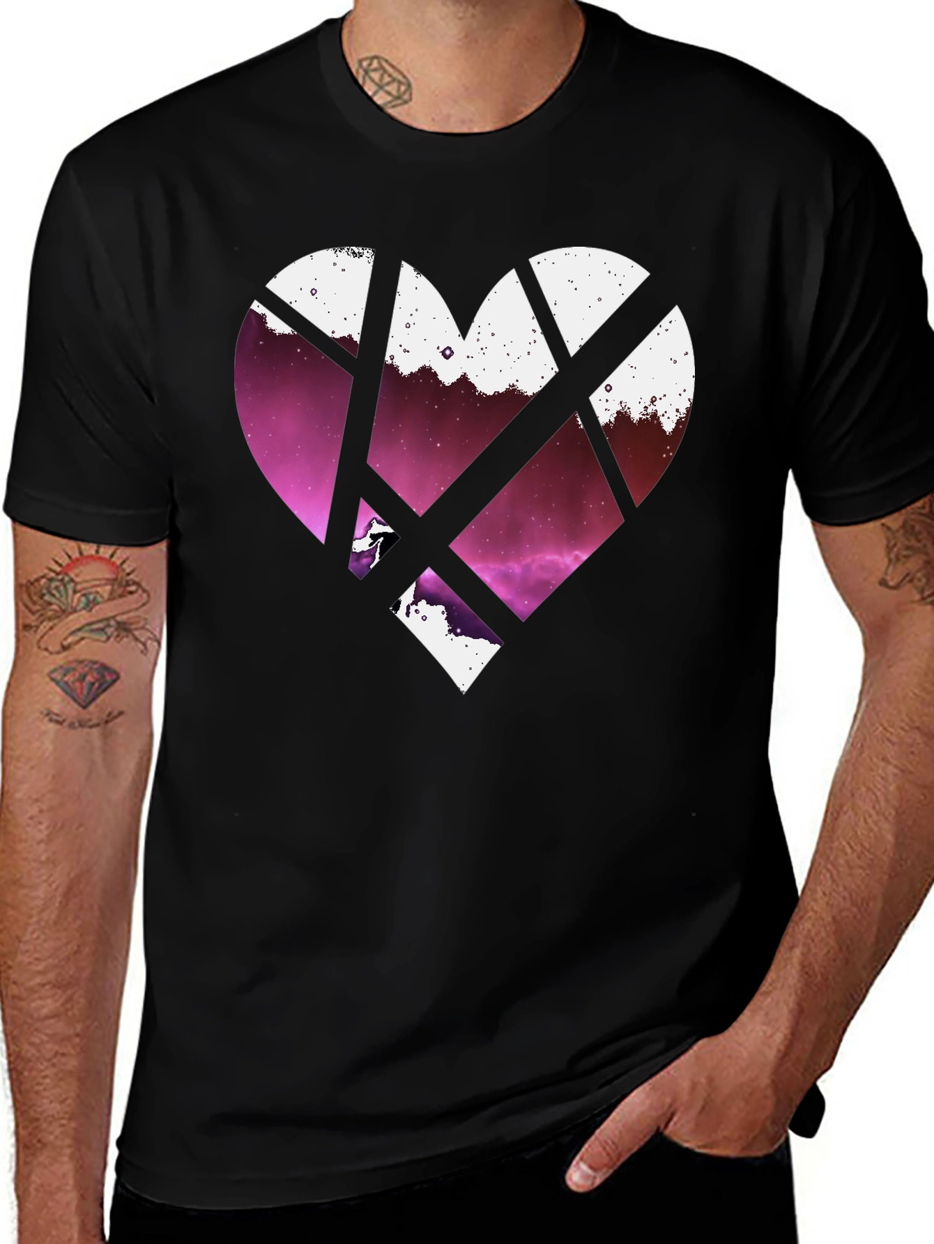 Heart Galaxy Graphic Tee - Black Cotton Blend