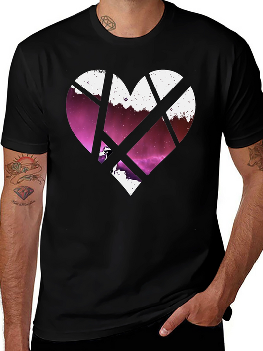 Heart Galaxy Graphic Tee - Black Cotton Blend
