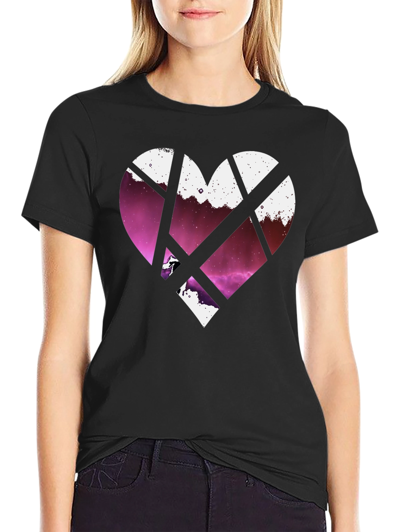 Heart Galaxy Graphic Tee - Black Cotton Blend