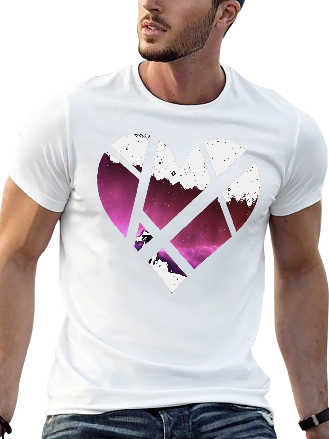 Heart Galaxy Graphic Tee - Black Cotton Blend