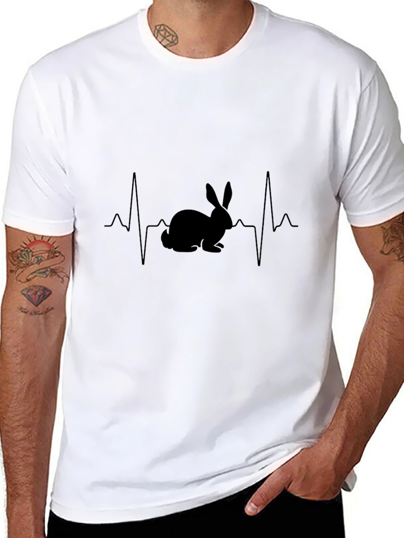 Rabbit Heartbeat Black T-Shirt