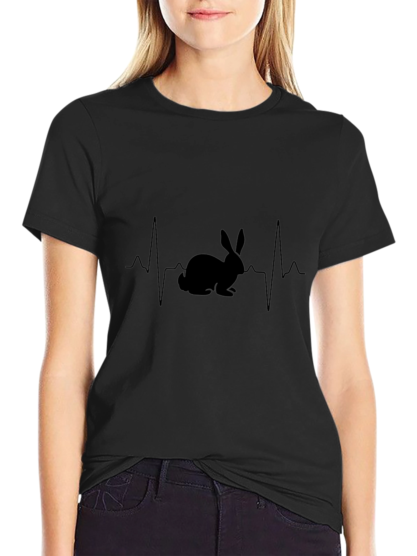 Rabbit Heartbeat Black T-Shirt