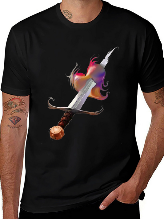 Sword & Rainbow Flame Graphic Tee - Unique Design!