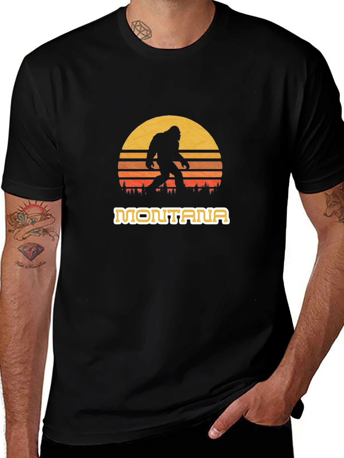 Montana Bigfoot Sunset Graphic Tee - Black