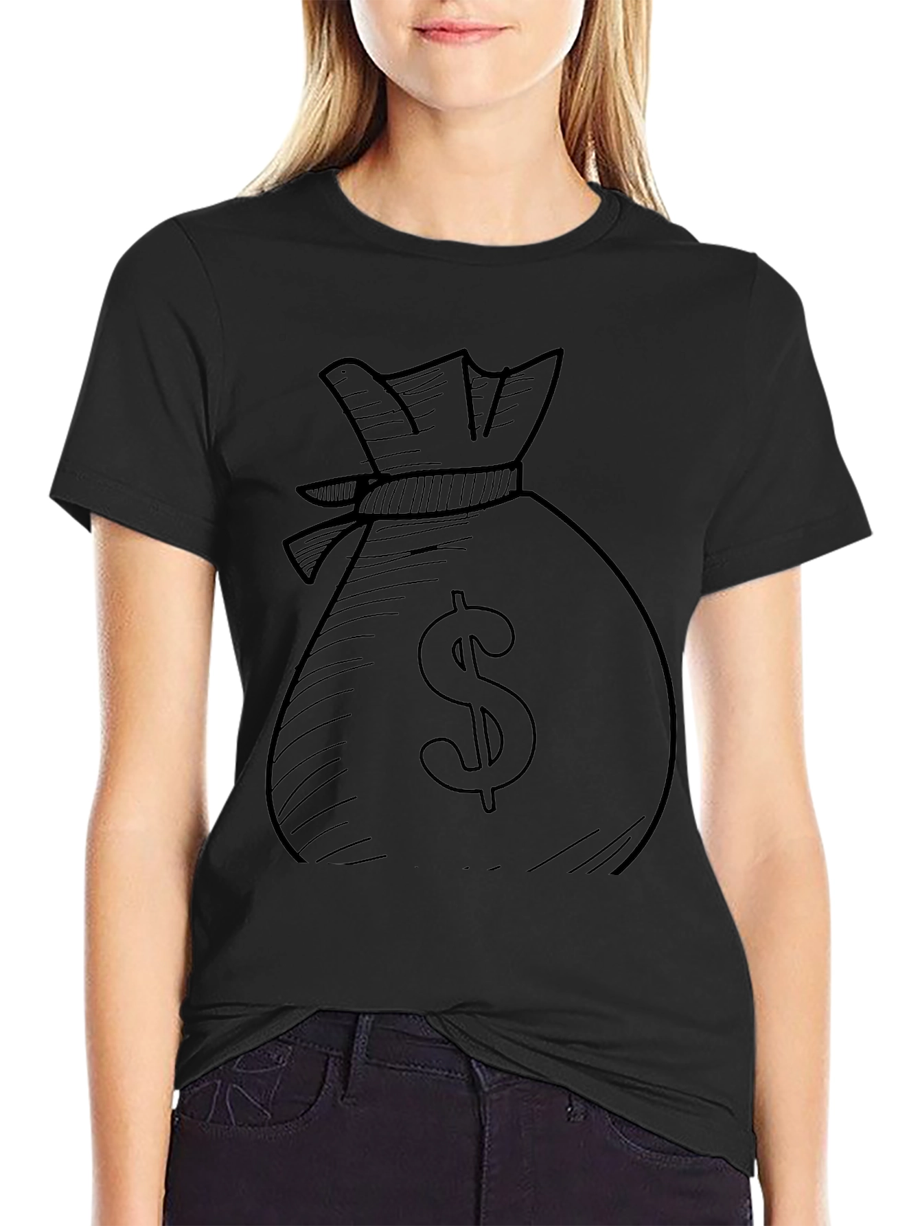Money Bag Graphic Tee - Black Cotton Blend