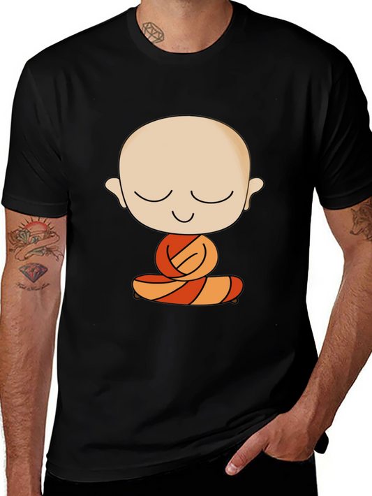 Meditating Monk Cartoon Black T-Shirt